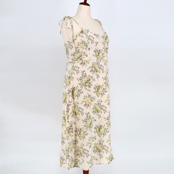 Lucky Brand Women Ivory Floral Cotton/Linen Boho Corset Midi Dress Size XL - Picture 5 of 6